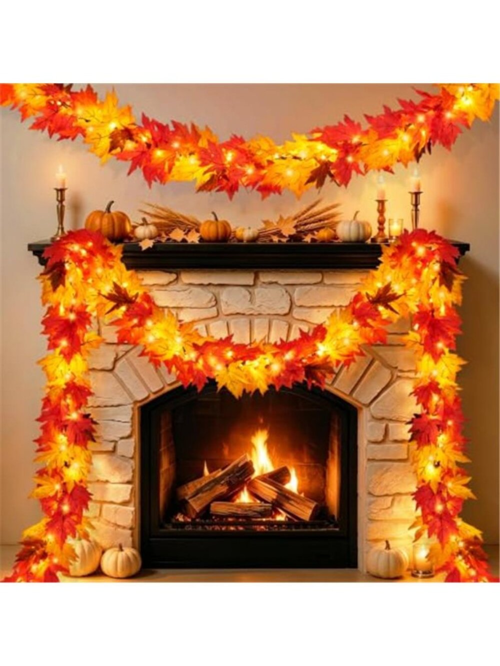 Fall Garland with Lights 9Ft Large Leaves Fall Decor Halloween Decorations